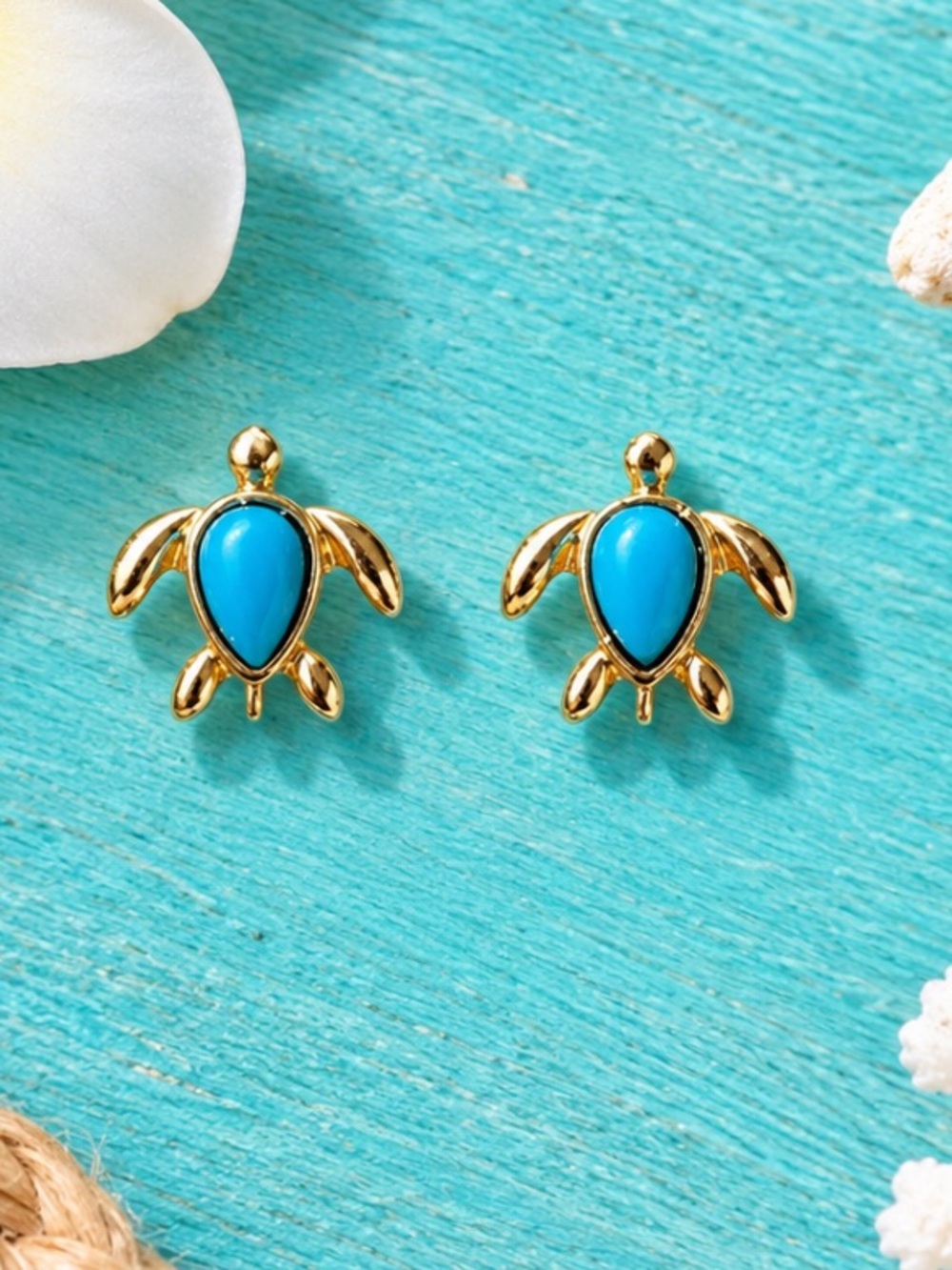 Turquoise and Gold Turtle Stud Earrings